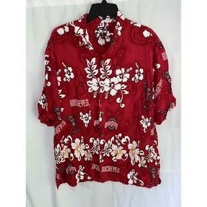 Ohio State University Buckeyes Red Spike Sports Hawaiian Camp Shirt Mens XXL